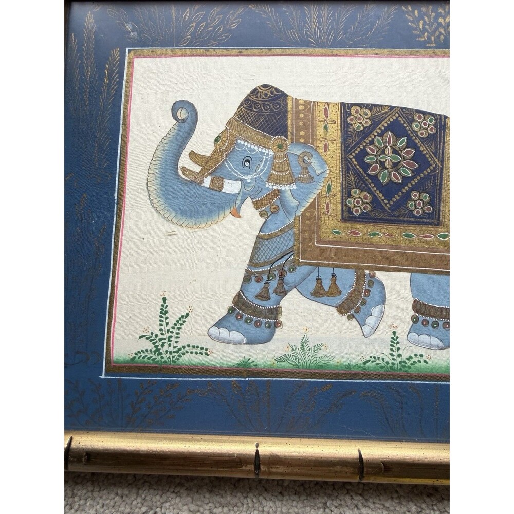Vintage hand-painted Indian royalty elephant on silk fabric